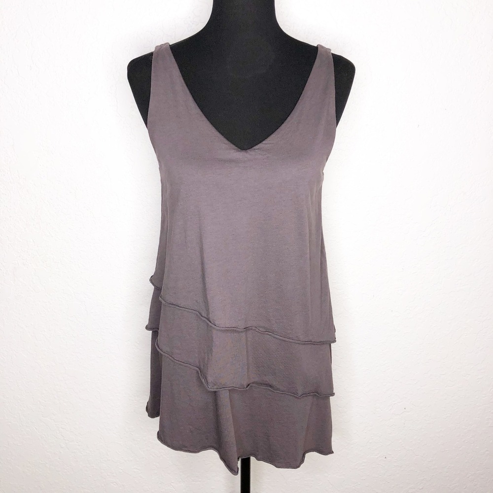 Garnet Hill Gray Pima Cotton Modal Tiered V-Neck Sleeveless Top Tunic Small